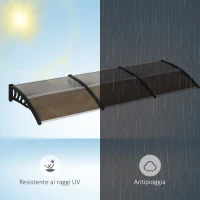 Outsunny Pensilina da Esterno per Finestre e Porte, in Policarbonato e Alluminio, 303x100x26cm - Marrone(m-7)