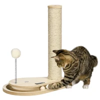 PawHut Tiragraffi per Gatti 4kg max in Truciolato e Iuta con Palline da Gioco Incluse, 35x23x40 cm, color Rovere(m-1)