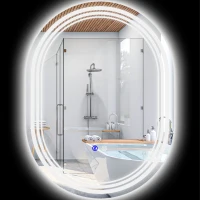 kleankin Miroir de salle de bain ovale lumineux LED 3 couleurs luminosité réglable interrupteur tactile, anti-buée, 70 x 50 cm(m-1)