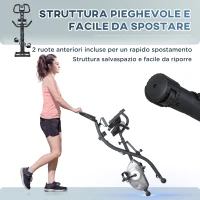 HOMCOM Cyclette Pieghevole con Schienale, Bande Elastiche e 8 Livelli di Resistenza Regolabile, Cyclette da Casa Silenziosa con Display LCD, Sensore di Frequenza Cardiaca, Porta Cellulare e Ruote(m-7)