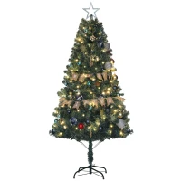 HOMCOM 6ft Pre-Lit Xmas Tree with Decorations, Green, Blue and Warm White(m-11)