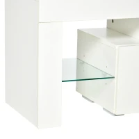 HOMCOM Fernsehtisch TV Schrank mit RGB-Lichtleisten TV-Kommode Schrankelement mit verstellbaren Glasböden offenen Einlegeböden und 1 Schublade Fernbedienung MDF Spanplatte Weiß 130 x 35 x 45 cm(m-7)