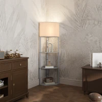 HOMCOM Corner Floor Lamp with Shelves, Tall Standing Lamps for Living Room, with Pull Chain Switch Bulb not Included, Grey(m-2)