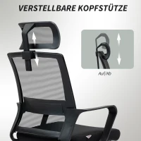 HOMCOM Bürostuhl, Verstellbarer Schreibtischstuhl mit Kopfstütze, Drehstuhl für Homeoffice, Büro, Schwarz(m-5)