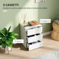 HOMCOM Cassettiera 3 Cassetti Moderna in Legno Bianco, 40x30x50.5 cm(m-4)