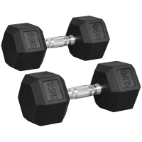 HOMCOM 2x12.5kg Rubber Hex Dumbbell Portable Hand Weights Dumbbell Home Gym Workout Fitness Hand Dumbbell(m-11)