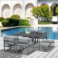 Outsunny 9PCs Patio Aluminium Dining Set, Space Saving Cube Set with 4 Chairs, 4 Ottoman, Cushions, 8 Seater Garden Furniture(m-2)