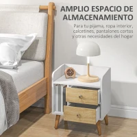 HOMCOM Mesilla de Noche con 2 Cajones Grandes y 1 Estante Abierto y Patas Elevadas de Pino Diseño Nórdico 43x30x49 cm(m-4)