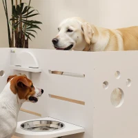 PawHut Comedero Elevado Doble para Perros con Altura Ajustable y Sistema de Alimentación Lenta 63x58,5x40 cm Blanco(m-9)
