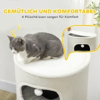 PawHut Katzenfass, 4 Ebenen, mit Kissen, Kratzmatte, Spielbällen, Katzenhaus für Innenbereich, Beige(m-6)
