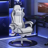 Vinsetto Computer Gaming Chair, PU Leather Desk Chair with Footrest, Swivel Task Chair with 135° Reclining Back and Lumbar Support, PC Chair for Adults, White and Grey(m-2)