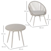 Outsunny Set da Giardino in Rattan Sintetico Stile Boho con Tavolino e 2 Sedie, Bianco Crema(m-3)