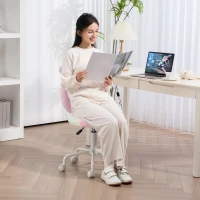 HOMCOM Fuzzy Office Chair with Bunny Ears, Faux Fur Swivel Desk Chair, Armless Makeup Vanity Chair with Adjustable Height for Bedroom, Study Room, Colourful(m-8)