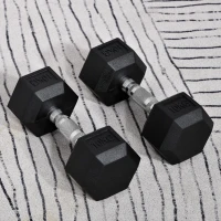 HOMCOM Juego de Mancuernas 2x10 kg con Barra de Conexión de Metal Cabeza Hexagonal para Entrenamiento en Casa Negro y Plata(m-2)