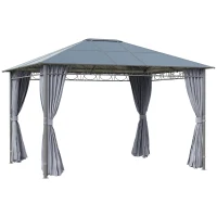 Outsunny Gazebo da Giardino 3.6x3m con Tetto in Policarbonato Anti UV e Tende, Grigio(m-1)