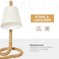 HOMCOM Tischlampe mit Hanfseilbasis und Lampenschirm aus Leinenoptik, E14 Lampensockel, Hanf, Polyester, Metall, 29,5 x 21 x 43,5 cm(m-5)
