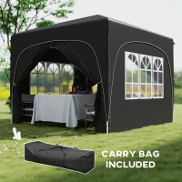 Outsunny 3 x 3m Pop-Up Gazebo Shelter, with Accessories - Black(m-7)