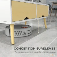 HOMCOM Table basse de salon rectangulaire avec 2 tiroirs et 1 compartiment ouvert 90 x 48 x 39 cm blanc et naturel(m-5)