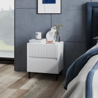 HOMCOM Simple Line Indented Two-Drawer Bedside Table - White(m-10)