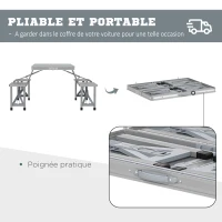 Outsunny Ensemble table et chaise de camping pliant forme valise pique-nique, aluminium, dim. 85,5L x 67,5l x 67H cm(m-7)