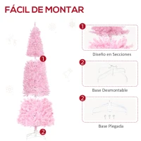 HOMCOM Árbol de Navidad Artificial con 618 Ramas 300 Luces LED IP20 Decoración Navideña para Interiores Ø63x180 cm Rosa(m-6)