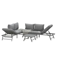 Outsunny Set con 2 Divani da Esterno con Schienale Reclinabile e 1 Tavolino da Giardino, Metallo e Poliestere, Grigio(m-1)