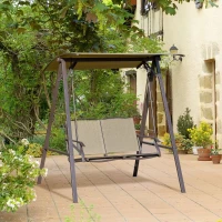 Outsunny 2 Seater Garden Swing Seat Swing Chair, Outdoor Canopy Swing Bench with Adjustable Shade, Metal Frame and Texteline Seat, Brown(m-2)