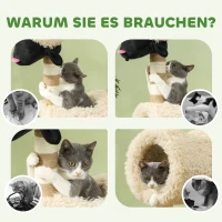 PawHut Katzenbaum im Schaf-Design, mit Kratzpfosten, Tunnel und Spielzeug, 98 cm, Hellbraun(m-6)