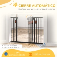 PawHut Barrera para Perros con Altura Ajustable Cierre Automático y Sistema de Doble Bloqueo para Puertas 93x76,2 cm Negro(m-5)