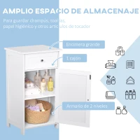 kleankin Armario de Baño con 1 Cajón 1 Puerta y Estante Ajustable Interior Mueble Auxiliar de Almacenaje 43x34x77 cm Blanco(m-5)