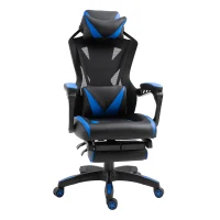Vinsetto Silla Gaming Ergonómica Silla de Escritorio para Oficina con Altura Ajustable Respaldo Regulable de 170° Almohada Lumbar y Reposapiés Retráctil 65x70x117-125 cm Azul(m-11)