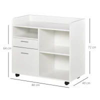 Vinsetto Armario para Impresora con 3 Compartimentos 2 Cajones para Archivos Estante Ajustable Ruedas 80x40x72 cm Blanco(m-3)