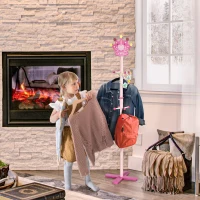 HOMCOM Appendiabiti da Terra per Cameretta Bambini in Legno Rosa con 8 Ganci e Design a Forma di Corona 35 x 35 x 142cm(m-2)