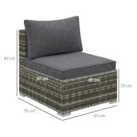 Outsunny Armless Rattan Garden Chair, Outdoor Rattan Chair with Cushions, PE Wicker Garden Furniture with Steel Frame, Adjustable Footpads for Garden, Terrace, Deep Grey(m-3)