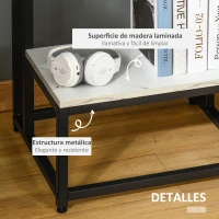 HOMCOM Mesa Auxiliar para Salón Mesa Lateral con 2 Estantes de Almacenaje y Estructura de Acero Superficie Imitación Mármol Estilo Moderno 45x40x61,5 cm Blanco(m-5)