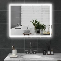 HOMCOM 90 x 70cm LED Bathroom Mirror with Lights, Dimmable Makeup Mirror, Vanity Mirror with 3 Colour, Smart Touch, Anti-Fog(m-2)