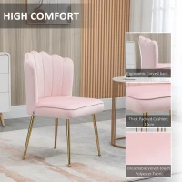 HOMCOM Shell Dining Chairs Set of 2, Upholstered Kitchen Chairs with Gold Metal Legs and Backrest, Velvet Fabric Lounge Leisure Chairs for Living Room, Reception Room, Pink(m-6)