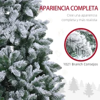 HOMCOM Árbol de Navidad Artificial Nevado 210 cm con 1021 Ramas y Soporte de Metal Árbol Navideño Nevado para Interior Verde(m-5)