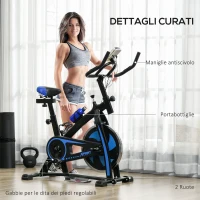 SPORTNOW Cyclette da Casa con Manubrio e Sella Regolabile e Monitor LCD, in Acciaio e ABS, 118x50x105-115 cm, Blu(m-7)