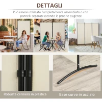 HOMCOM Paravento Separé da Interno a 3 Pannelli Pieghevole in Metallo e Poliestere, 253x50x182cm, Beige(m-6)