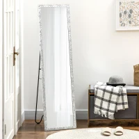 HOMCOM Full Length Mirror Free Standing Mirror Dressing Mirror with PS Frame Modern Wall Mirror for Living Room and Bedroom 34 x 144cm, Silver(m-2)