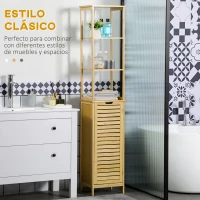 kleankin Estantería de Baño de Bambú Armario Alto para Baño con 3 Estantes y 1 Puerta Mueble Columna de Almacenaje 34x30x173 cm Natural(m-4)