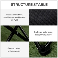 Outsunny Chaise de camping pliable avec sac de transport et pochette latérale compact ultra légère noir(m-6)