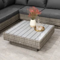 Outsunny 4 PCs Rattan Garden Furniture Outdoor Sectional Corner Sofa and Coffee Table Set  Conservatory Wicker Weave Furniture with Armrest and Cushions - Light Grey(m-9)