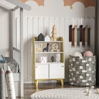 HOMCOM Estantería Infantil con 2 Puertas y 3 Estantes Abiertos Aparador Auxiliar de Cocina Moderno 58x30x93 cm Natural(m-2)