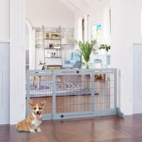 PawHut Freestanding Dog Gate, Foldable Pet Fence, Indoor Wood Barrier, Stair Gate with Support Feet, for Doorway, Hallway, Small and Medium Dogs, 69H x 104-183 cm, Blue-grey(m-10)