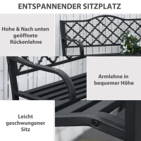 Outsunny Gartenbank 2-Sitzer Parkbank aus Metall Sitzbank bis 240 kg Bank Terrassenbank mit Rücken- & Armlehnen Gartenmöbel Gusseisen Schwarz 128 x 58,5 x 89 cm(m-5)