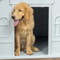 PawHut Plastic Weather-Resistant Dog House, for Indoors and Outdoors, Large Dogs - White and Blue(m-8)