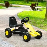 HOMCOM Go Kart Coche de Pedales Deportivo de Acero con Frenos para Niños de 3-5 Años 88x51x48cm Color Negro y Amarillo(m-2)