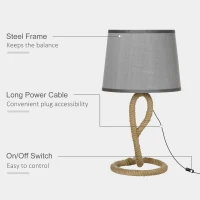 HOMCOM Nautical Table Lamp with Rope Base for E27 LED Halogen Bulb, Desk Fabric Light, Bedroom, Living room, Study(m-6)